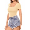 image:imageMANGOPOP Womens Square Neck T Shirts Long Sleeve Short Sleeve Tops Fitted TeesB17 Short Sleeve Nude