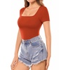 image:imageMANGOPOP Womens Square Neck T Shirts Long Sleeve Short Sleeve Tops Fitted TeesB18 Short Sleeve Sorrel