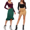 image:imageMANGOPOP Womens Square Neck T Shirts Long Sleeve Short Sleeve Tops Fitted TeesC01 Long Sleeve Burgundy