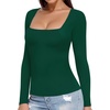 image:imageMANGOPOP Womens Square Neck T Shirts Long Sleeve Short Sleeve Tops Fitted TeesC02 Long Sleeve Deep Green