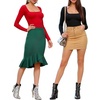 image:imageMANGOPOP Womens Square Neck T Shirts Long Sleeve Short Sleeve Tops Fitted TeesC03 Long Sleeve Red