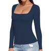 image:imageMANGOPOP Womens Square Neck T Shirts Long Sleeve Short Sleeve Tops Fitted TeesC05 Long Sleeve Deep Blue