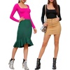 image:imageMANGOPOP Womens Square Neck T Shirts Long Sleeve Short Sleeve Tops Fitted TeesC06 Long Sleeve Rose Pink
