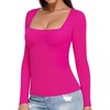 image:imageMANGOPOP Womens Square Neck T Shirts Long Sleeve Short Sleeve Tops Fitted TeesC06 Long Sleeve Rose Pink