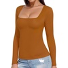 image:imageMANGOPOP Womens Square Neck T Shirts Long Sleeve Short Sleeve Tops Fitted TeesC07 Long Sleeve Camel