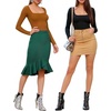 image:imageMANGOPOP Womens Square Neck T Shirts Long Sleeve Short Sleeve Tops Fitted TeesC07 Long Sleeve Camel