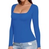 image:imageMANGOPOP Womens Square Neck T Shirts Long Sleeve Short Sleeve Tops Fitted TeesC09 Long Sleeve Royal Blue