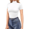 image:imageMANGOPOP Womens Turtleneck Mock Neck Shirt Double Lined Long Sleeve Short Sleeve Tops for Women Basic T Shirts Tight Tee02 Short Sleeve White