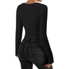 image:imageMANGOPOP Womens V Neck Long Sleeve Bodysuit Sweater Slim Fitted Body Suit Thermal Fleece Ribbed Knit Fall Tops 202501 Black