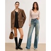 image:imageMANGOPOP Womens V Neck Long Sleeve Bodysuit Sweater Slim Fitted Body Suit Thermal Fleece Ribbed Knit Fall Tops 202501 Black