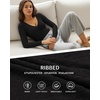 image:imageMANGOPOP Womens V Neck Long Sleeve Bodysuit Sweater Slim Fitted Body Suit Thermal Fleece Ribbed Knit Fall Tops 202501 Black