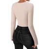 image:imageMANGOPOP Womens V Neck Long Sleeve Bodysuit Sweater Slim Fitted Body Suit Thermal Fleece Ribbed Knit Fall Tops 202502 Nude