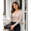 image:imageMANGOPOP Womens V Neck Long Sleeve Bodysuit Sweater Slim Fitted Body Suit Thermal Fleece Ribbed Knit Fall Tops 202502 Nude