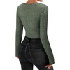 image:imageMANGOPOP Womens V Neck Long Sleeve Bodysuit Sweater Slim Fitted Body Suit Thermal Fleece Ribbed Knit Fall Tops 2025Army Green