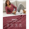 image:imageMANGOPOP Womens V Neck Long Sleeve Bodysuit Sweater Slim Fitted Body Suit Thermal Fleece Ribbed Knit Fall Tops 2025Burgundy