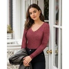 image:imageMANGOPOP Womens V Neck Long Sleeve Bodysuit Sweater Slim Fitted Body Suit Thermal Fleece Ribbed Knit Fall Tops 2025Burgundy