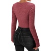 image:imageMANGOPOP Womens V Neck Long Sleeve Bodysuit Sweater Slim Fitted Body Suit Thermal Fleece Ribbed Knit Fall Tops 2025Burgundy