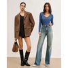 image:imageMANGOPOP Womens V Neck Long Sleeve Bodysuit Sweater Slim Fitted Body Suit Thermal Fleece Ribbed Knit Fall Tops 2025Deep Blue