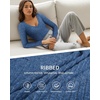 image:imageMANGOPOP Womens V Neck Long Sleeve Bodysuit Sweater Slim Fitted Body Suit Thermal Fleece Ribbed Knit Fall Tops 2025Deep Blue