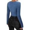image:imageMANGOPOP Womens V Neck Long Sleeve Bodysuit Sweater Slim Fitted Body Suit Thermal Fleece Ribbed Knit Fall Tops 2025Deep Blue