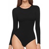 image:imageMANGOPOP Womens Long Sleeve Thermal Fleece Bodysuit Crew Neck Slim Fit Body Suit Warm Base Layer Tops Fall Outfits 2025A01 Black