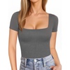 image:imageMANGOPOP Womens Square Neck T Shirts Long Sleeve Short Sleeve Tops Fitted TeesB15 Short Sleeve Dark Heather Grey