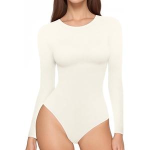 image:imageMANGOPOP Womens Long Sleeve Thermal Fleece Bodysuit Crew Neck Slim Fit Body Suit Warm Base Layer Tops Fall Outfits 2025A02 White