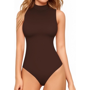 image:imageMANGOPOP Womens Mock Turtle Neck Sleeveless Tank Tops Bodysuit Leotard Clothing07 Coffee