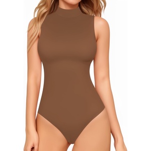 image:imageMANGOPOP Womens Mock Turtle Neck Sleeveless Tank Tops Bodysuit Leotard ClothingLight Coffee
