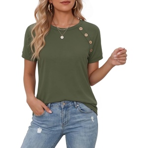 image:imageMANGOPOP Womens Short Sleeve Tunic Tops Business Casual T Shirt with Button 2026 Summer Trendy TeesArmy Green