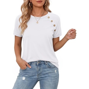 image:imageMANGOPOP Womens Short Sleeve Tunic Tops Business Casual T Shirt with Button 2026 Summer Trendy TeesBwhite