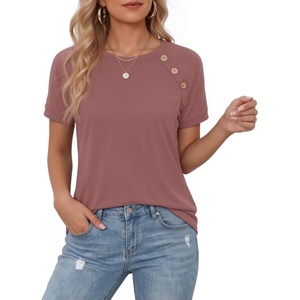 image:imageMANGOPOP Womens Short Sleeve Tunic Tops Business Casual T Shirt with Button 2026 Summer Trendy TeesMarsala