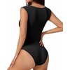 image:imageMANGOPOP Sleeveless Bodysuit For Women Scoop Neck Double Lined Tank Top Body Suit Basic Fitted Summer Going Out TopsBlack