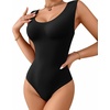 image:imageMANGOPOP Sleeveless Bodysuit For Women Scoop Neck Double Lined Tank Top Body Suit Basic Fitted Summer Going Out TopsBlack