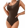 image:imageMANGOPOP Sleeveless Bodysuit For Women Scoop Neck Double Lined Tank Top Body Suit Basic Fitted Summer Going Out TopsCoffee