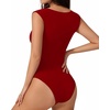 image:imageMANGOPOP Sleeveless Bodysuit For Women Scoop Neck Double Lined Tank Top Body Suit Basic Fitted Summer Going Out TopsRed