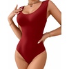 image:imageMANGOPOP Sleeveless Bodysuit For Women Scoop Neck Double Lined Tank Top Body Suit Basic Fitted Summer Going Out TopsRed