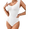 image:imageMANGOPOP Sleeveless Bodysuit For Women Scoop Neck Double Lined Tank Top Body Suit Basic Fitted Summer Going Out TopsWhite