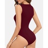 image:imageMANGOPOP Sleeveless Bodysuits for Women Crew Neck Tank Top Body Suit Basic Slim Fit Bodysuit TopsBurgundy