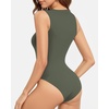 image:imageMANGOPOP Sleeveless Bodysuits for Women Crew Neck Tank Top Body Suit Basic Slim Fit Bodysuit TopsGray Green