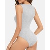 image:imageMANGOPOP Sleeveless Bodysuits for Women Crew Neck Tank Top Body Suit Basic Slim Fit Bodysuit TopsLight Grey