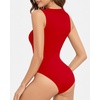 image:imageMANGOPOP Sleeveless Bodysuits for Women Crew Neck Tank Top Body Suit Basic Slim Fit Bodysuit TopsRed
