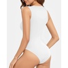 image:imageMANGOPOP Sleeveless Bodysuits for Women Crew Neck Tank Top Body Suit Basic Slim Fit Bodysuit TopsWhite