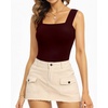 image:imageMANGOPOP Tank Top Bodysuit for Women Square Neck Sleeveless Backless Body Suits Going Out TopsBurgundy