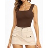 image:imageMANGOPOP Tank Top Bodysuit for Women Square Neck Sleeveless Backless Body Suits Going Out TopsCoffee