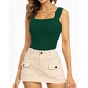 image:imageMANGOPOP Tank Top Bodysuit for Women Square Neck Sleeveless Backless Body Suits Going Out TopsDeep Green