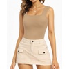 image:imageMANGOPOP Tank Top Bodysuit for Women Square Neck Sleeveless Backless Body Suits Going Out TopsMocha