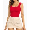 image:imageMANGOPOP Tank Top Bodysuit for Women Square Neck Sleeveless Backless Body Suits Going Out TopsRed