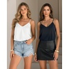 image:imageMANGOPOP Womens Bodysuit V Neck Spaghetti Strap Tank Tops Cami Backless Sleeveless Loose Fit Blouse Body Suits Sexy CasualB White