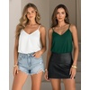 image:imageMANGOPOP Womens Bodysuit V Neck Spaghetti Strap Tank Tops Cami Backless Sleeveless Loose Fit Blouse Body Suits Sexy CasualDark Green